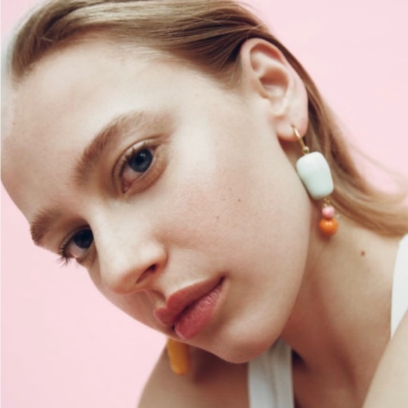 NWT Zara Statement Pastel Colourful Playful Hoop Earrings Blue Pink Yellow Gold - Picture 3 of 8